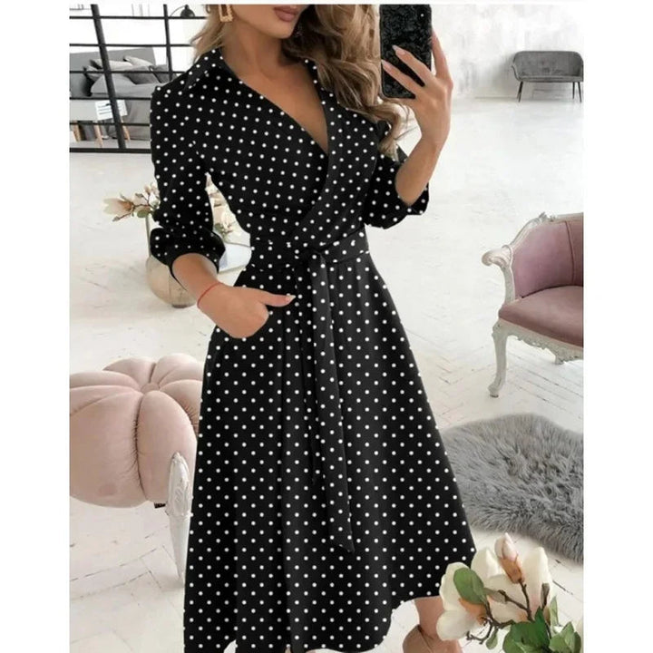 Tilly | Elegant V-Neck Wrap Butterfly Print Midi Dress With Belt