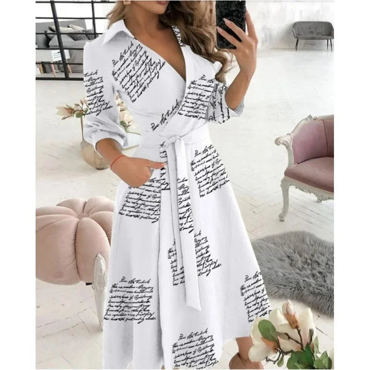 Tilly | Elegant V-Neck Wrap Butterfly Print Midi Dress With Belt