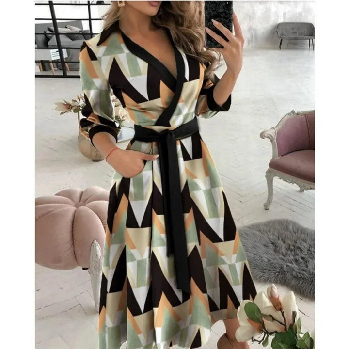 Tilly | Elegant V-Neck Wrap Butterfly Print Midi Dress With Belt