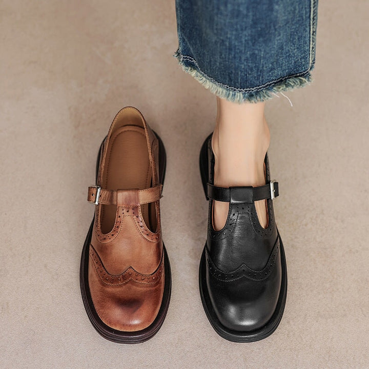 Cordelia | Elegant Brown Leather Mary Jane Platform Shoes