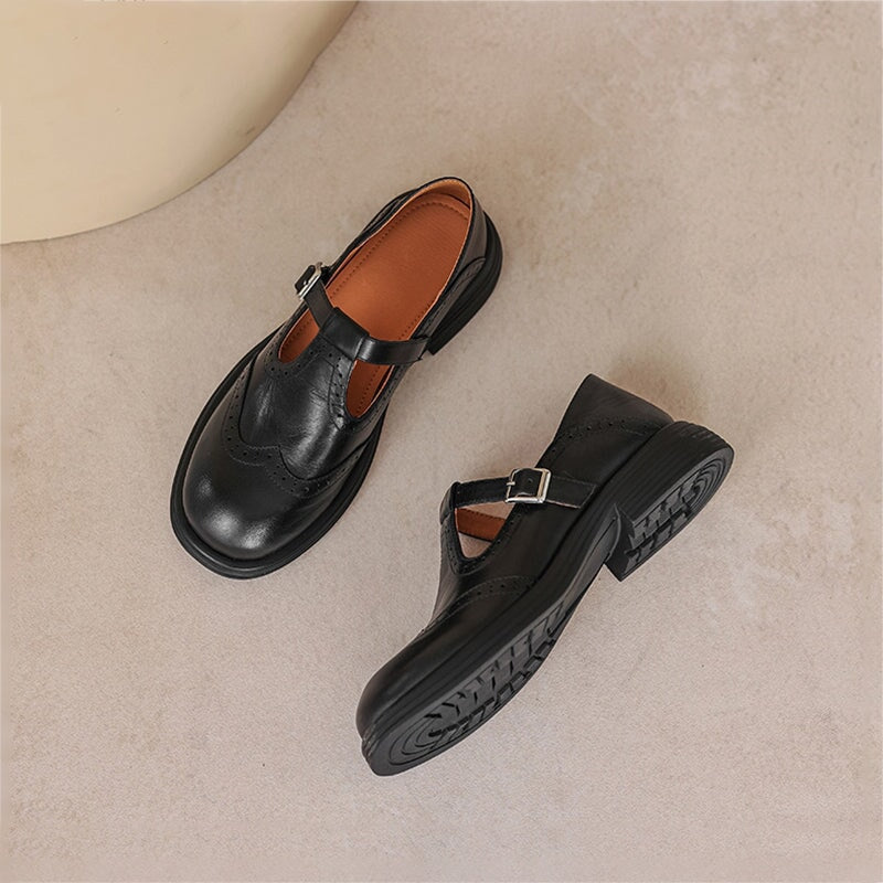 Ava | Elegant Brown Leather Mary Jane Platform Oxford Shoes