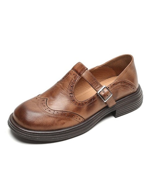 Cordelia | Elegant Brown Leather Mary Jane Platform Shoes