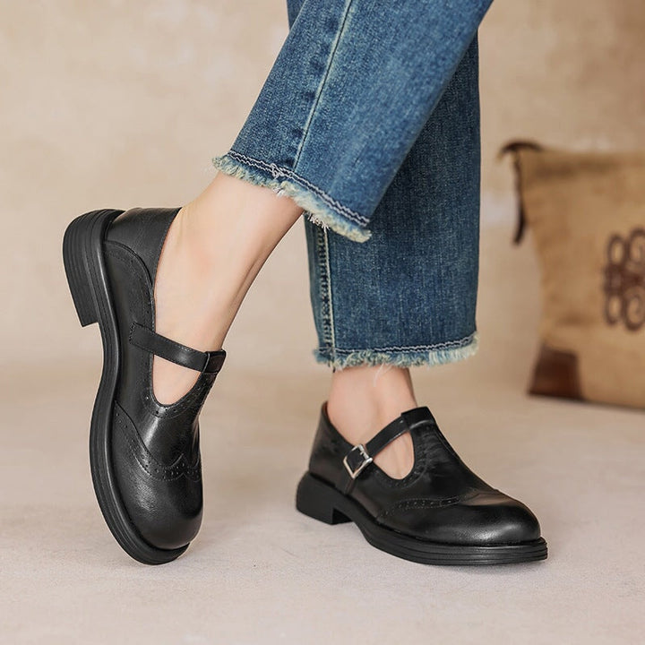 Ava | Elegant Brown Leather Mary Jane Platform Oxford Shoes