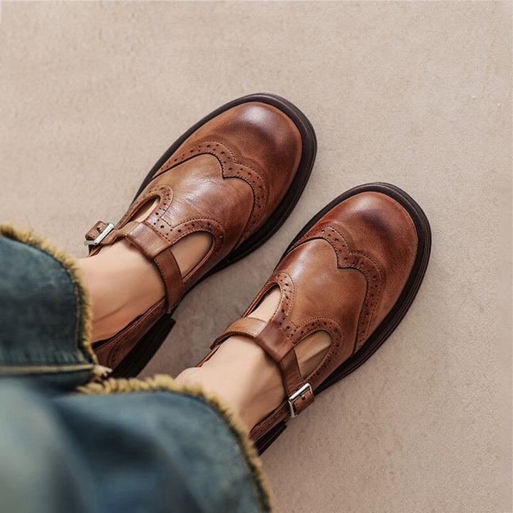 Cordelia | Elegant Brown Leather Mary Jane Platform Shoes