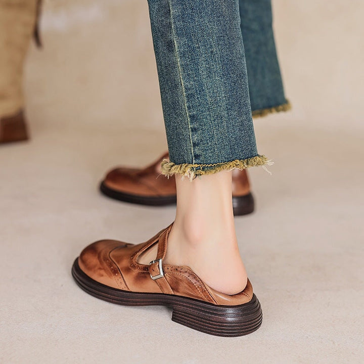 Cordelia | Elegant Brown Leather Mary Jane Platform Shoes