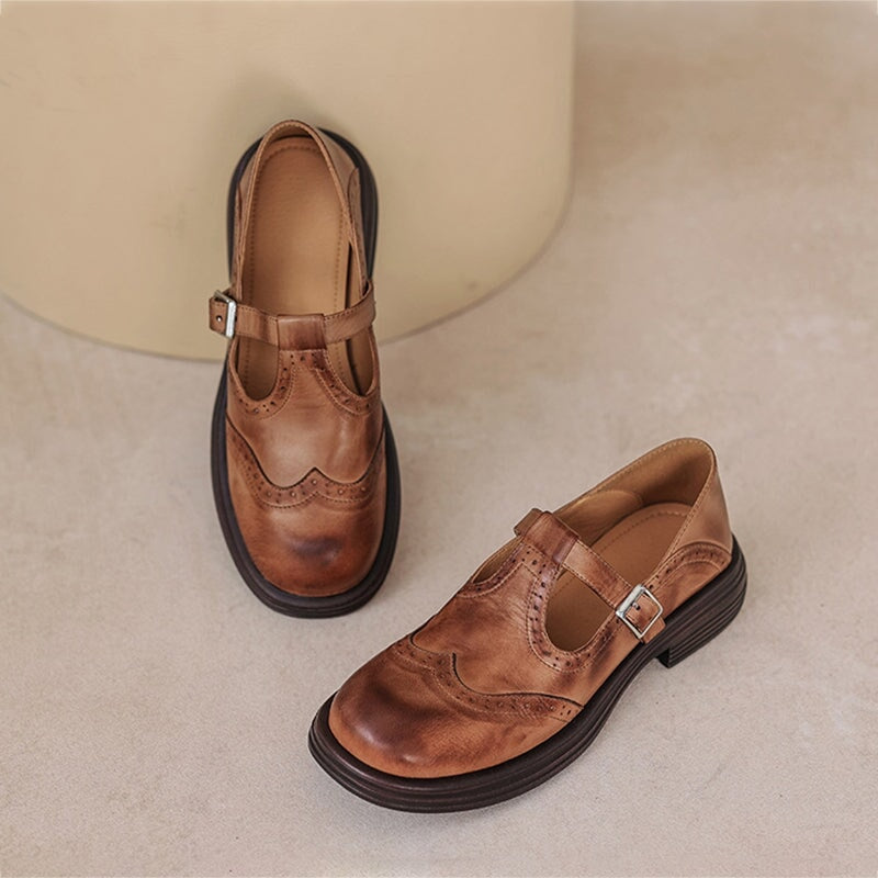Cordelia | Elegant Brown Leather Mary Jane Platform Shoes