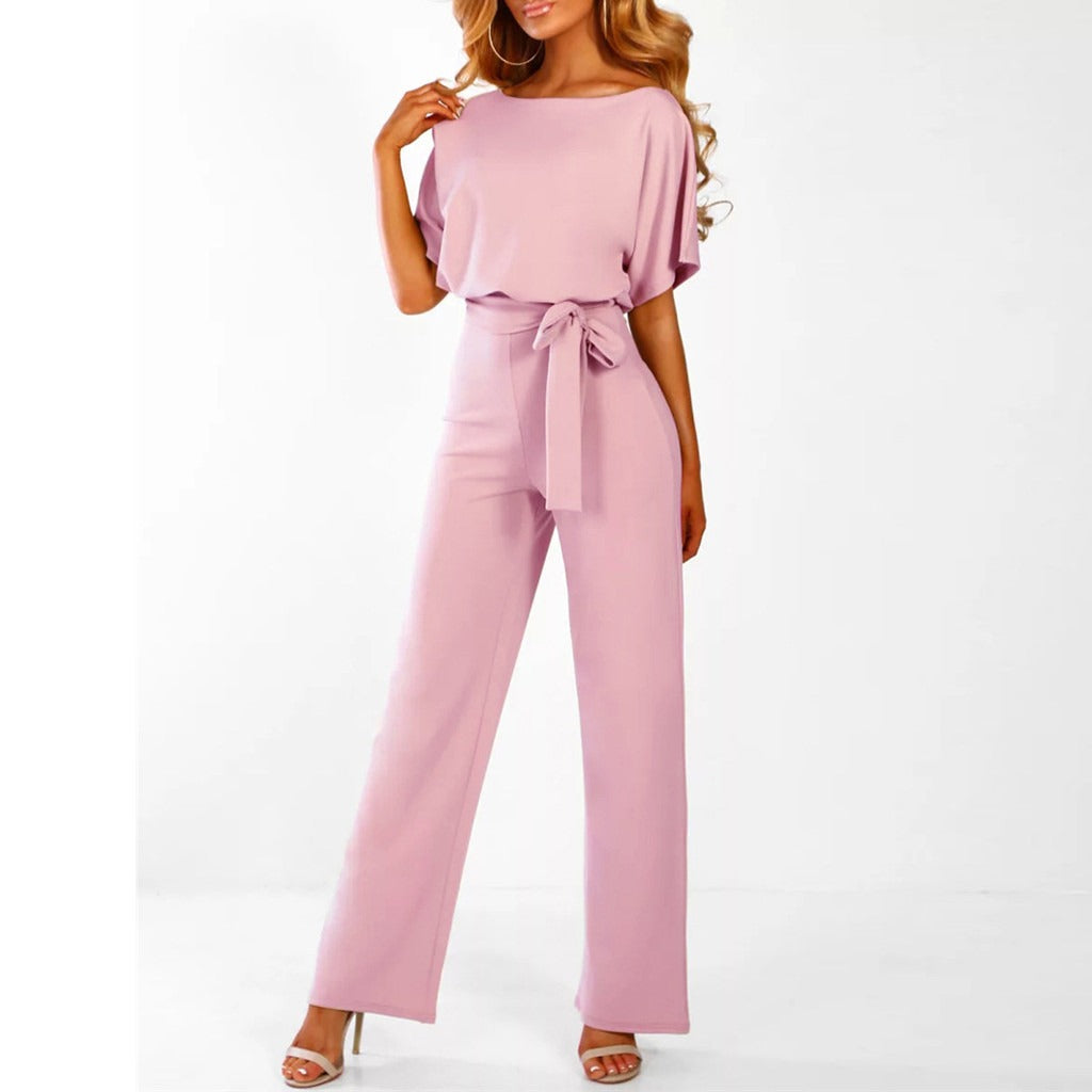 Florence | Chic Belted Wide Leg Two Piece Set With Short Sleeves