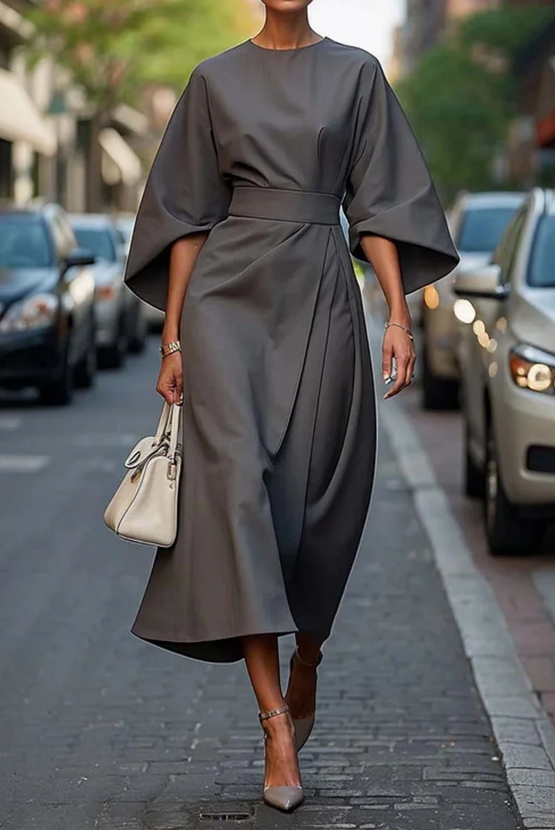 Stella | Elegant Wrap Midi Dress With Belt