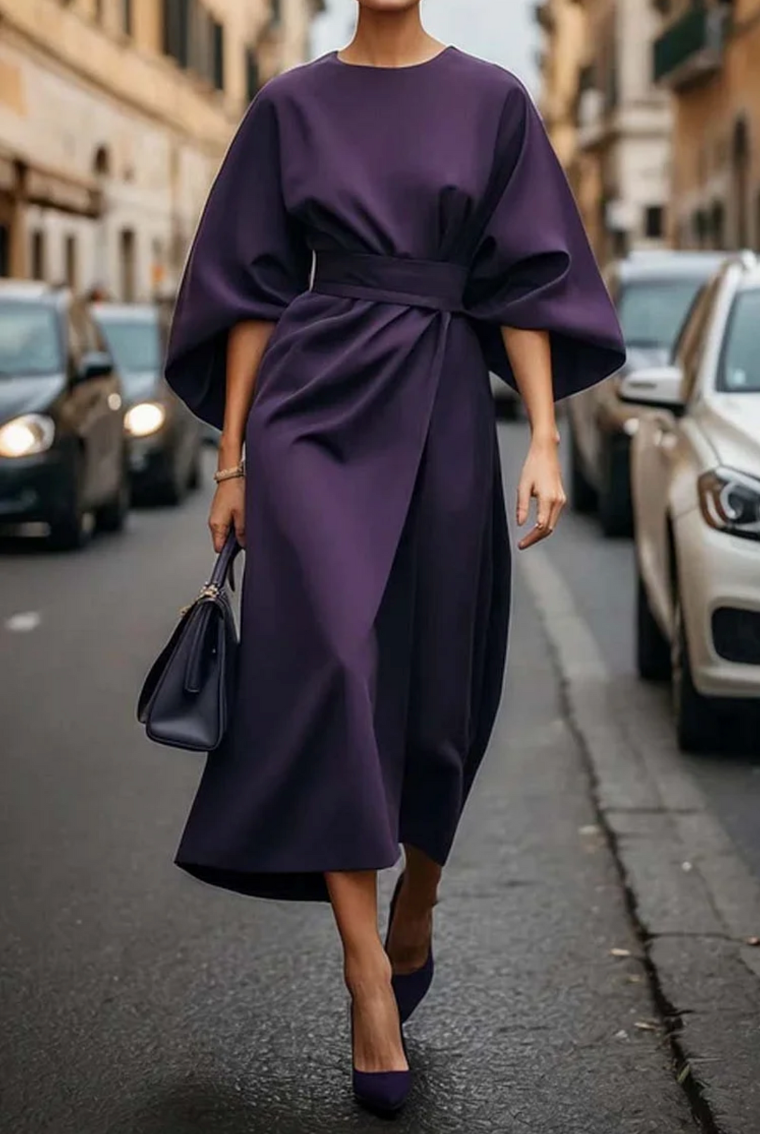 Stella | Elegant Wrap Midi Dress With Belt