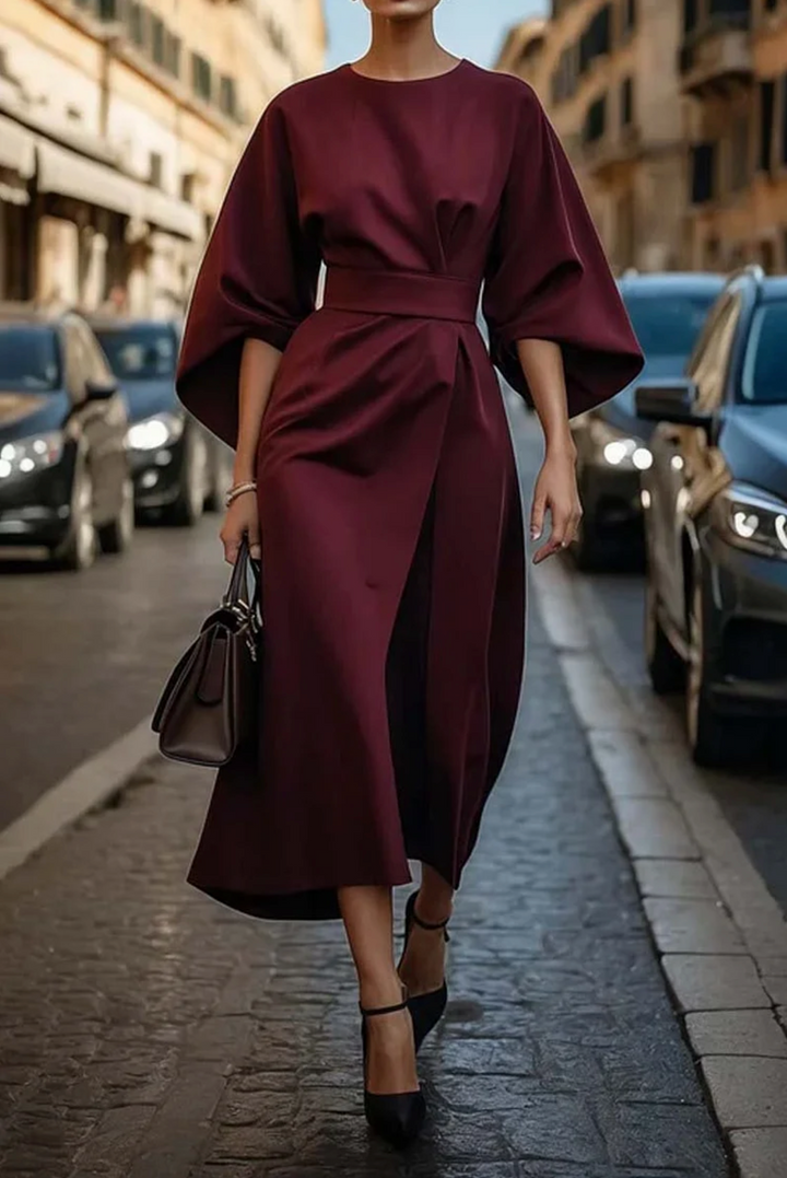 Stella | Elegant Wrap Midi Dress With Belt