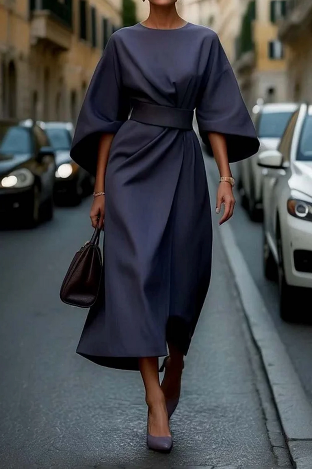 Stella | Elegant Wrap Midi Dress With Belt