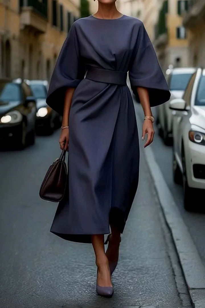 Stella | Elegant Wrap Midi Dress With Belt
