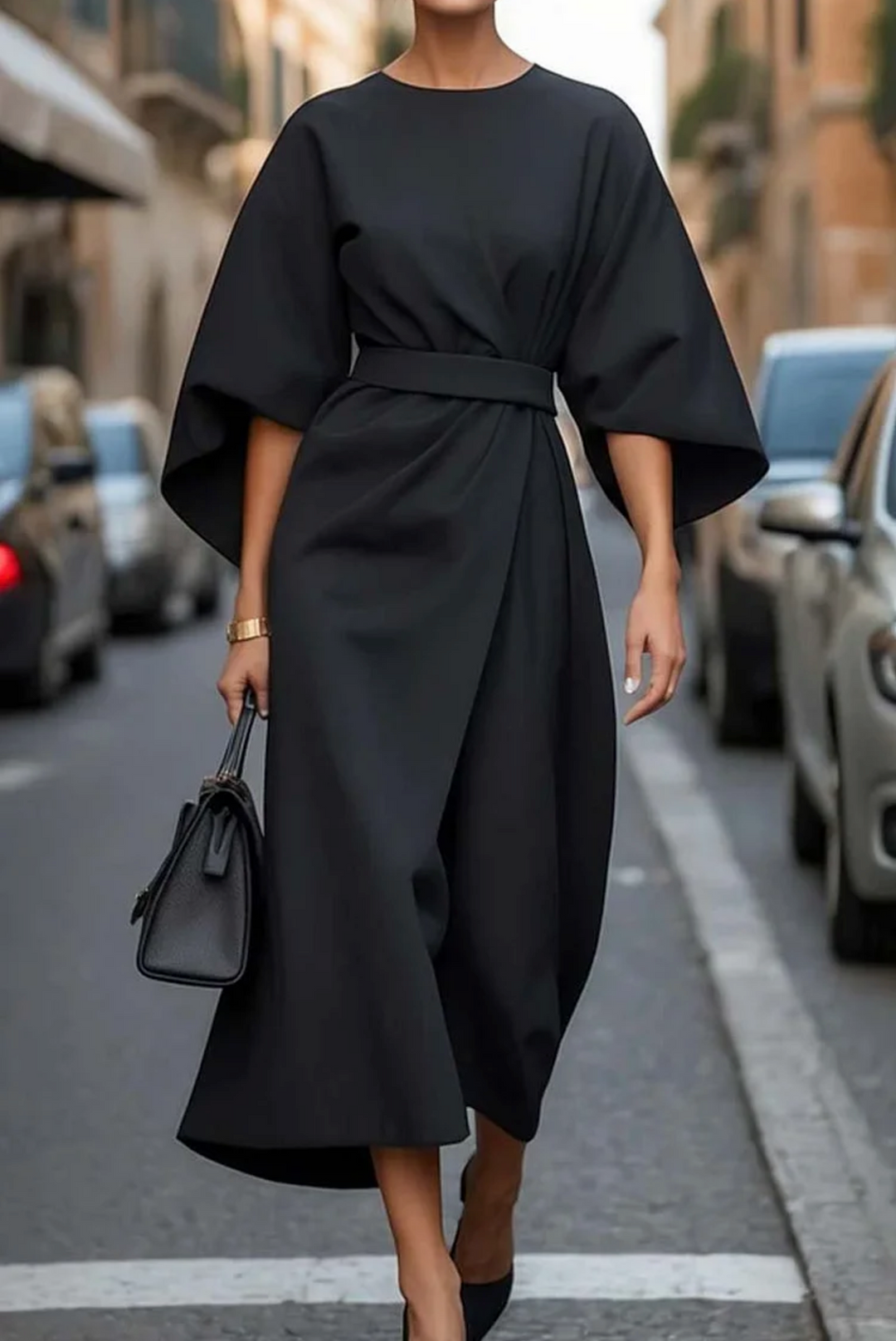 Stella | Elegant Wrap Midi Dress With Belt