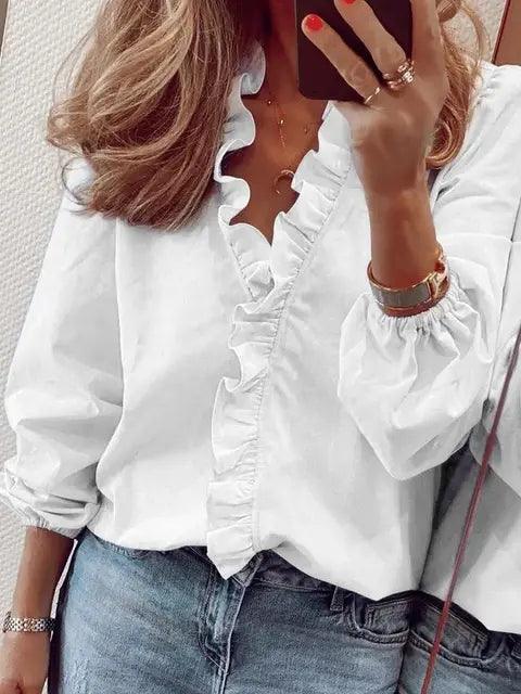 Serena | Elegant Ruffle V-Neck Long Sleeve Blouse