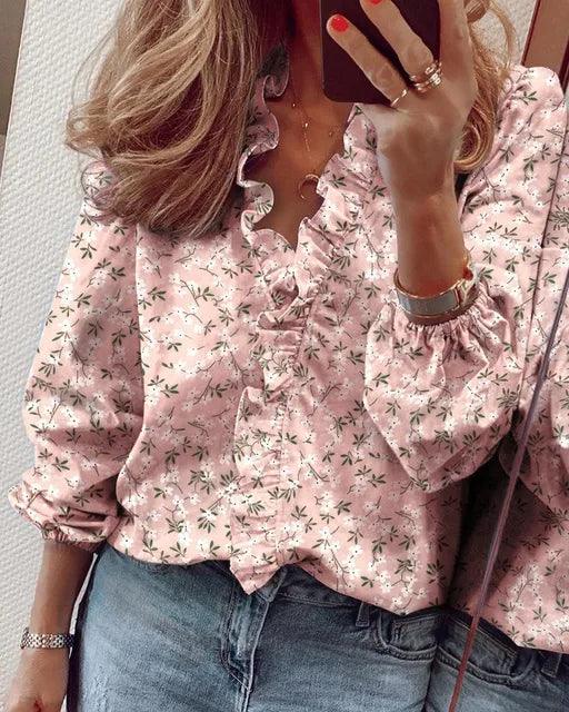 Serena | Elegant Ruffle V-Neck Long Sleeve Blouse