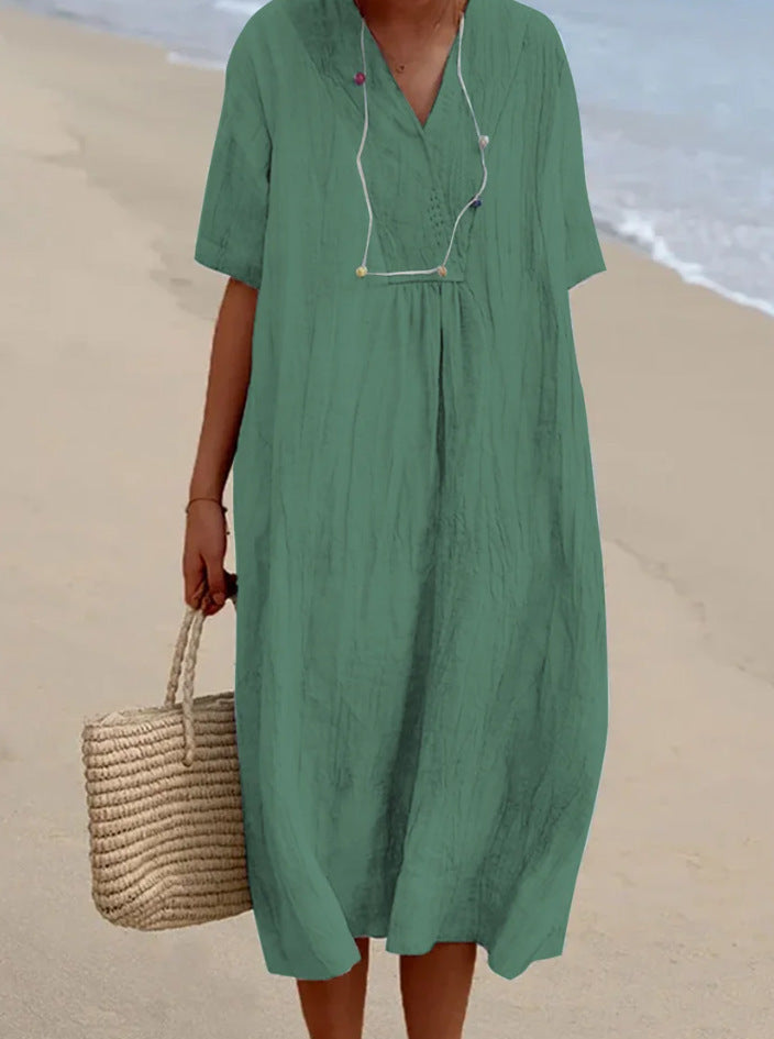 Mia | Elegant V-Neck A-Line Midi Dress