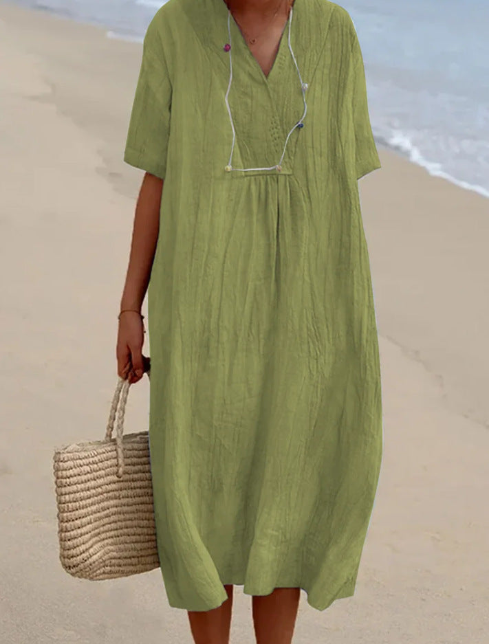 Mia | Elegant V-Neck A-Line Midi Dress