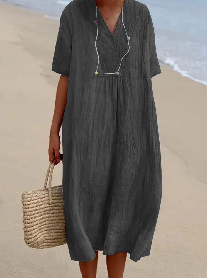 Adelaide | Elegant V-Neck A-Line Midi Dress Women - Light Blue