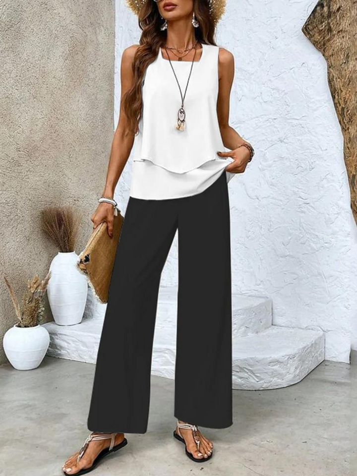 Hayley | Chic Two Piece Sleeveless Wide Leg Palazzo Set