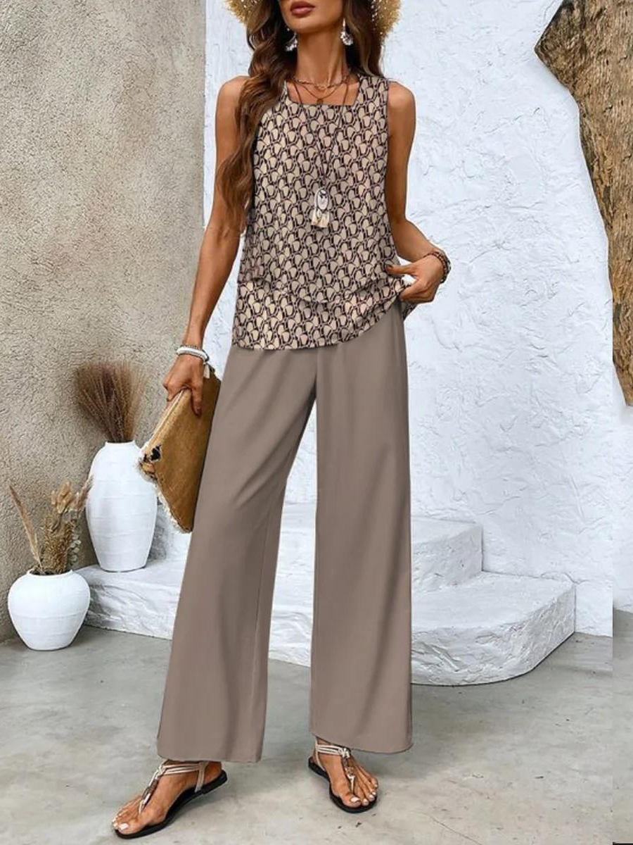 Hayley | Chic Two Piece Sleeveless Wide Leg Palazzo Set