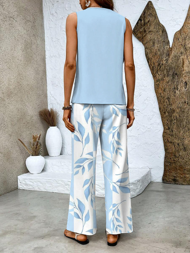Hayley | Chic Two Piece Sleeveless Wide Leg Palazzo Set