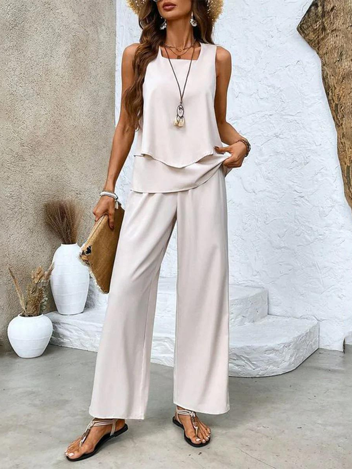 Hayley | Chic Two Piece Sleeveless Wide Leg Palazzo Set