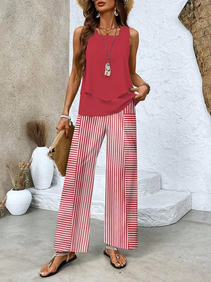 Hayley | Chic Two Piece Sleeveless Wide Leg Palazzo Set