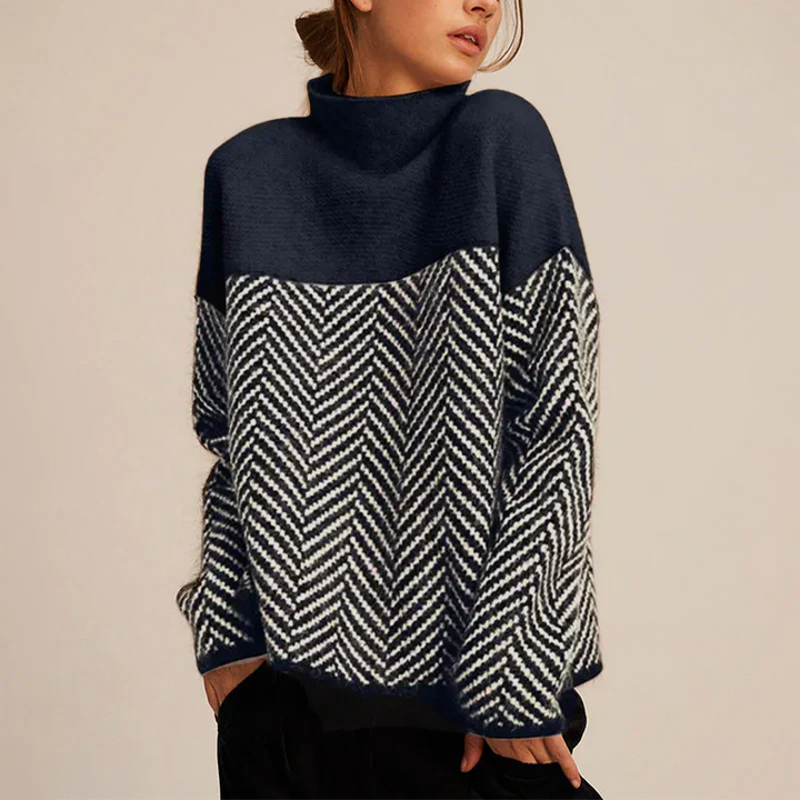 Remi | Chic Herringbone Turtleneck Colorblock Sweater