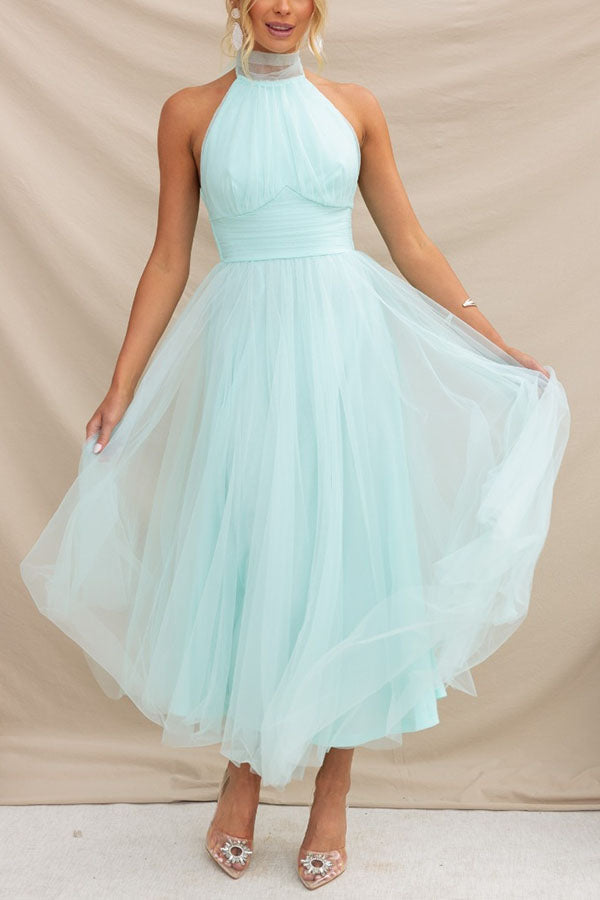 Penelope | Elegant Halter Tulle Maxi Dress