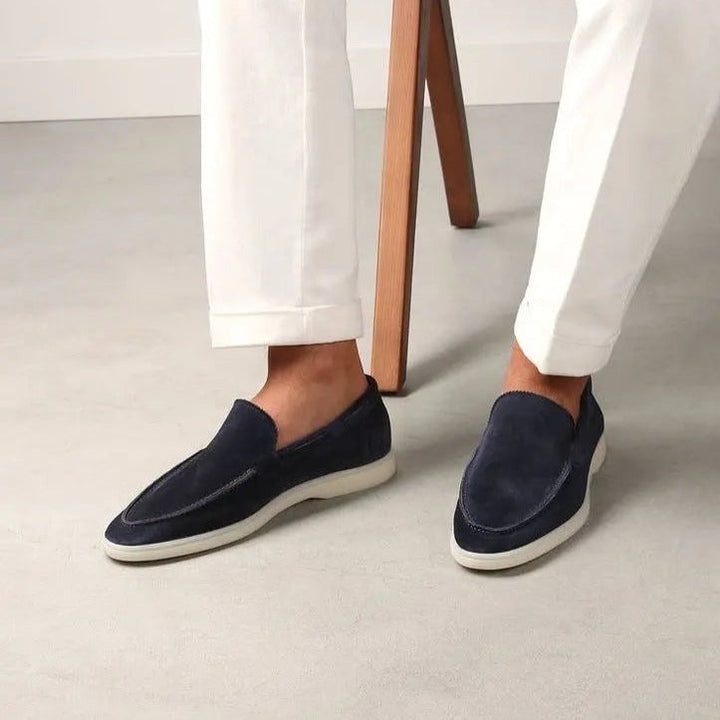 Evelyn | Elegant Navy Suede Slip-On Loafers For Men