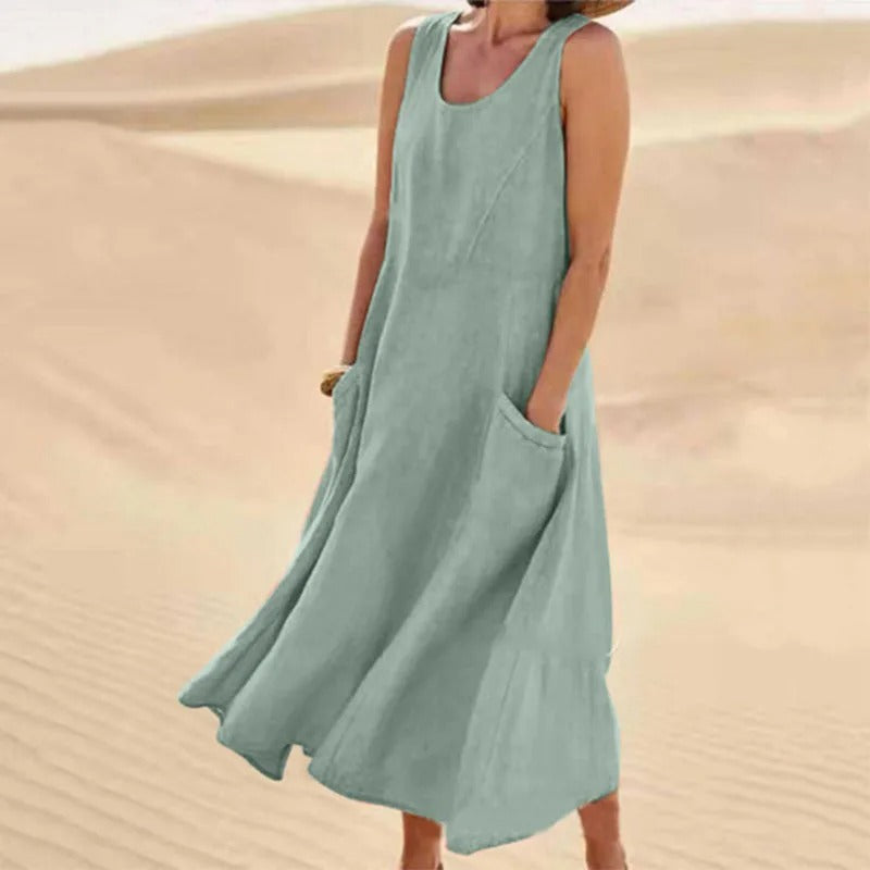Rosalind | Elegant Sleeveless A-Line Linen Maxi Dress