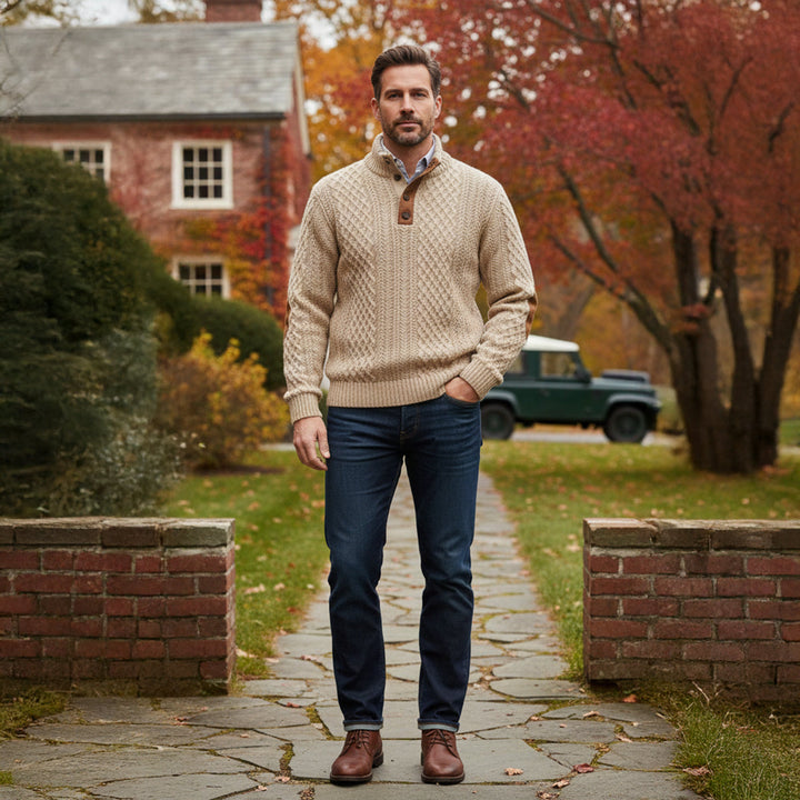 Kingston | Stylish Cable Knit Quarter-Button Cashmere Sweater