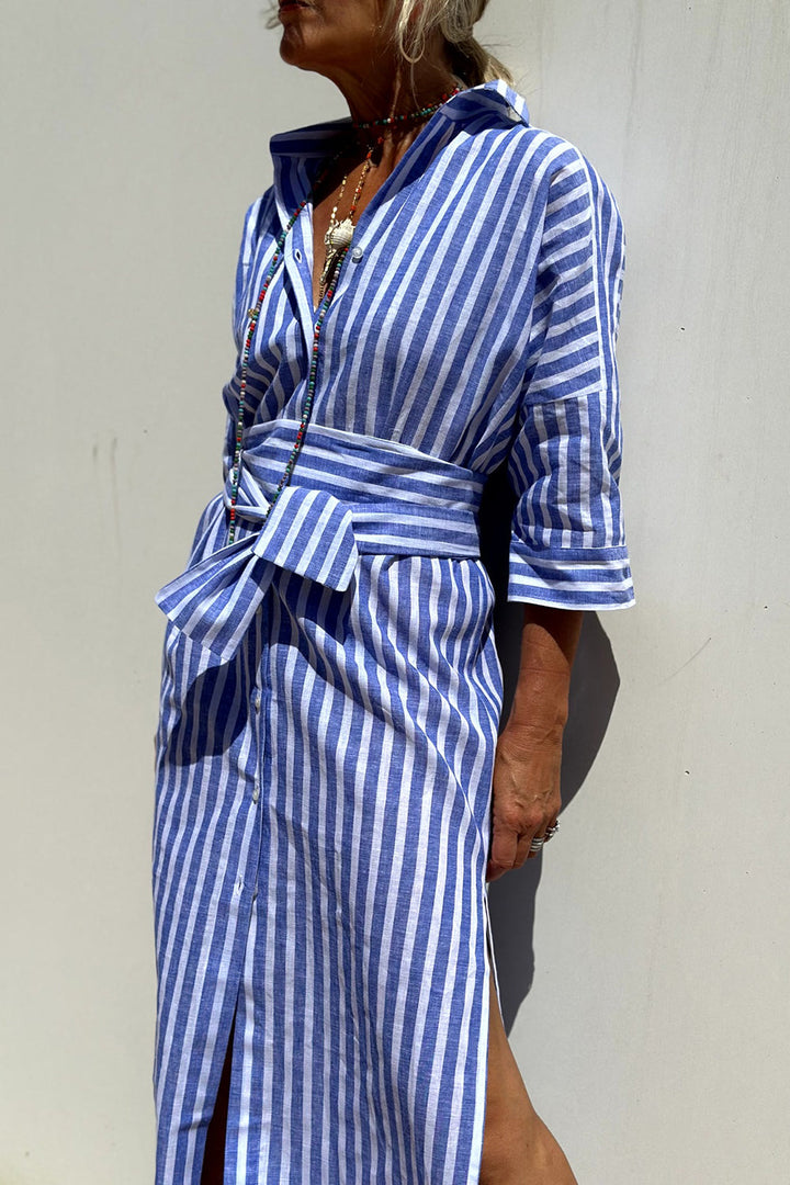 Margot | Chic Striped Button-Down Midi Shirt Dress
