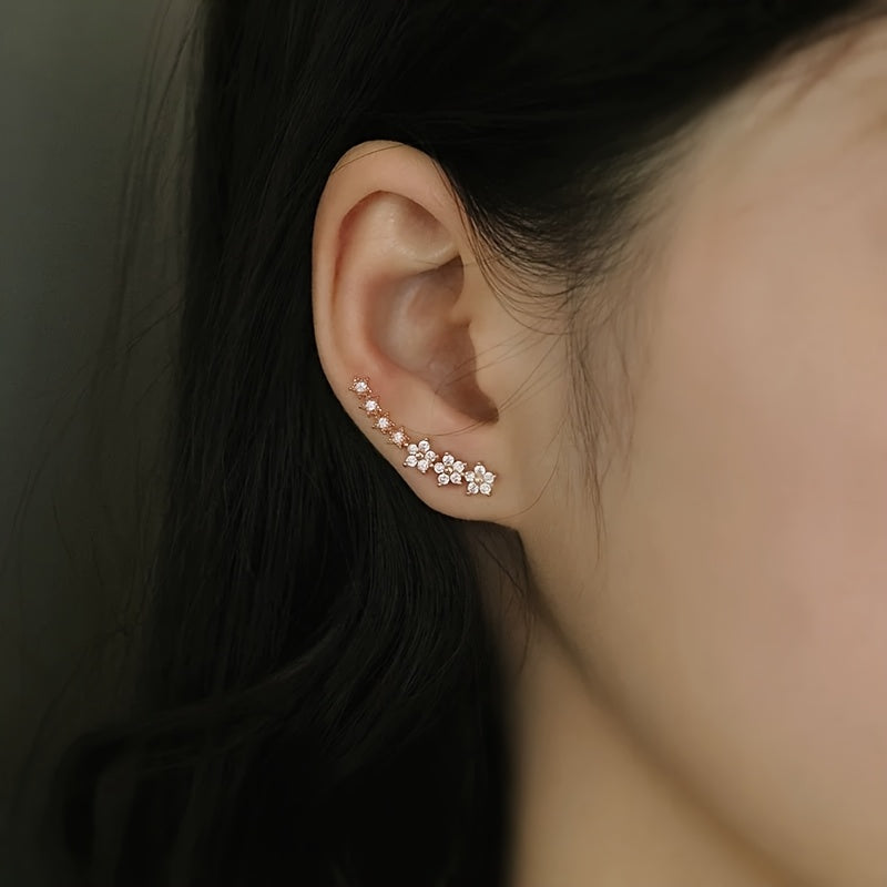 Millie | Elegant Floral Crystal Ear Climber Earrings