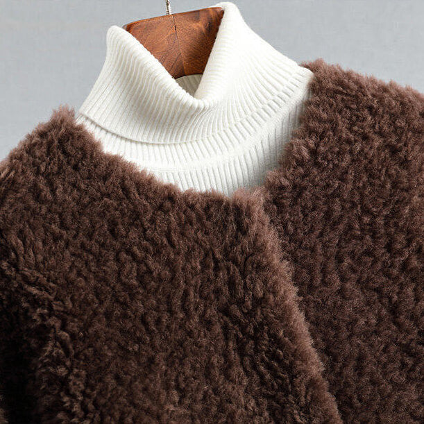 Jordana | Elegant Plush Shearling Long Coat With Turtleneck