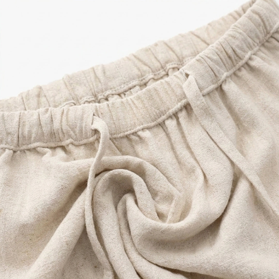 Fez | Elegant Drawstring Linen Pants - Oversized Relaxed Fit