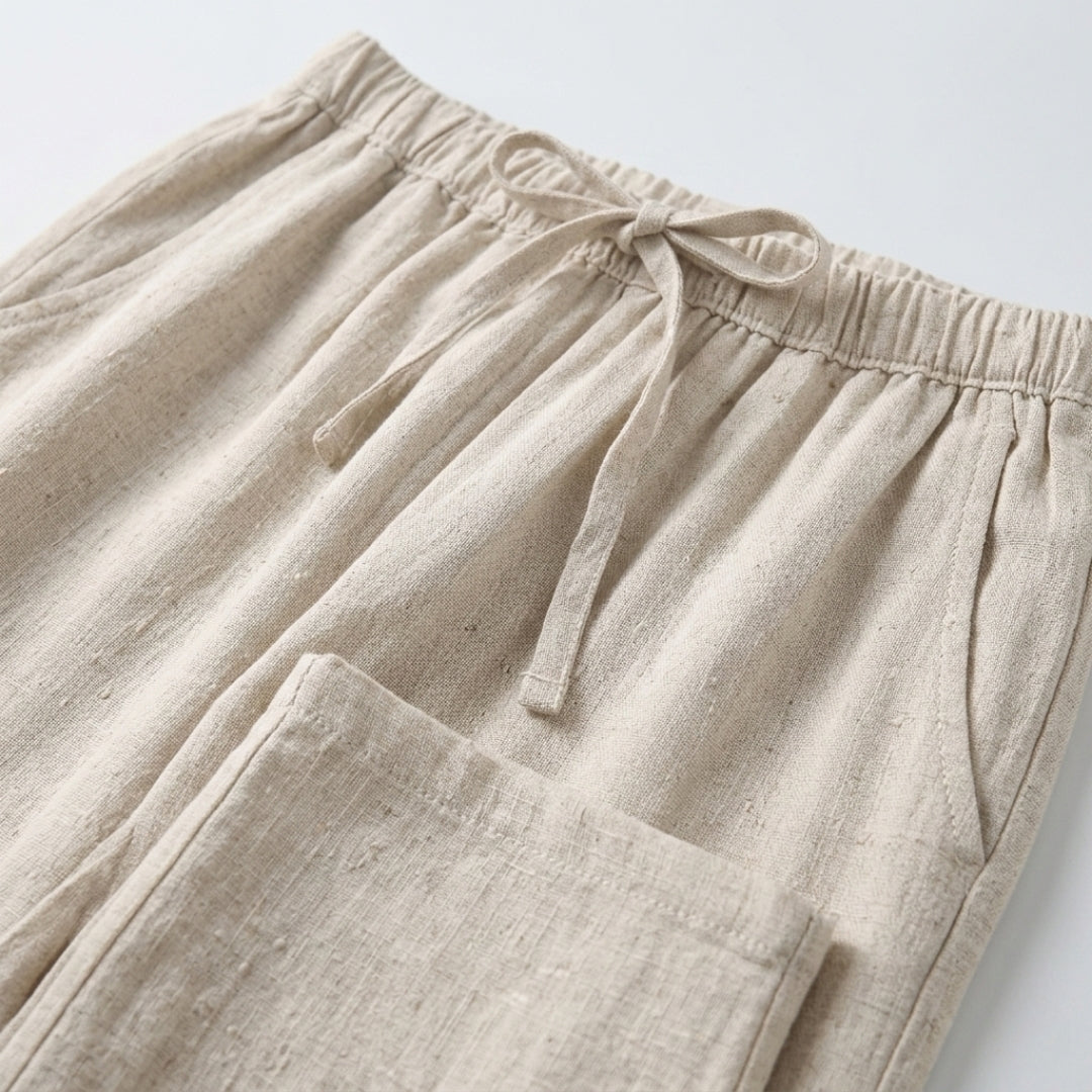 Fez | Elegant Drawstring Linen Pants - Oversized Relaxed Fit
