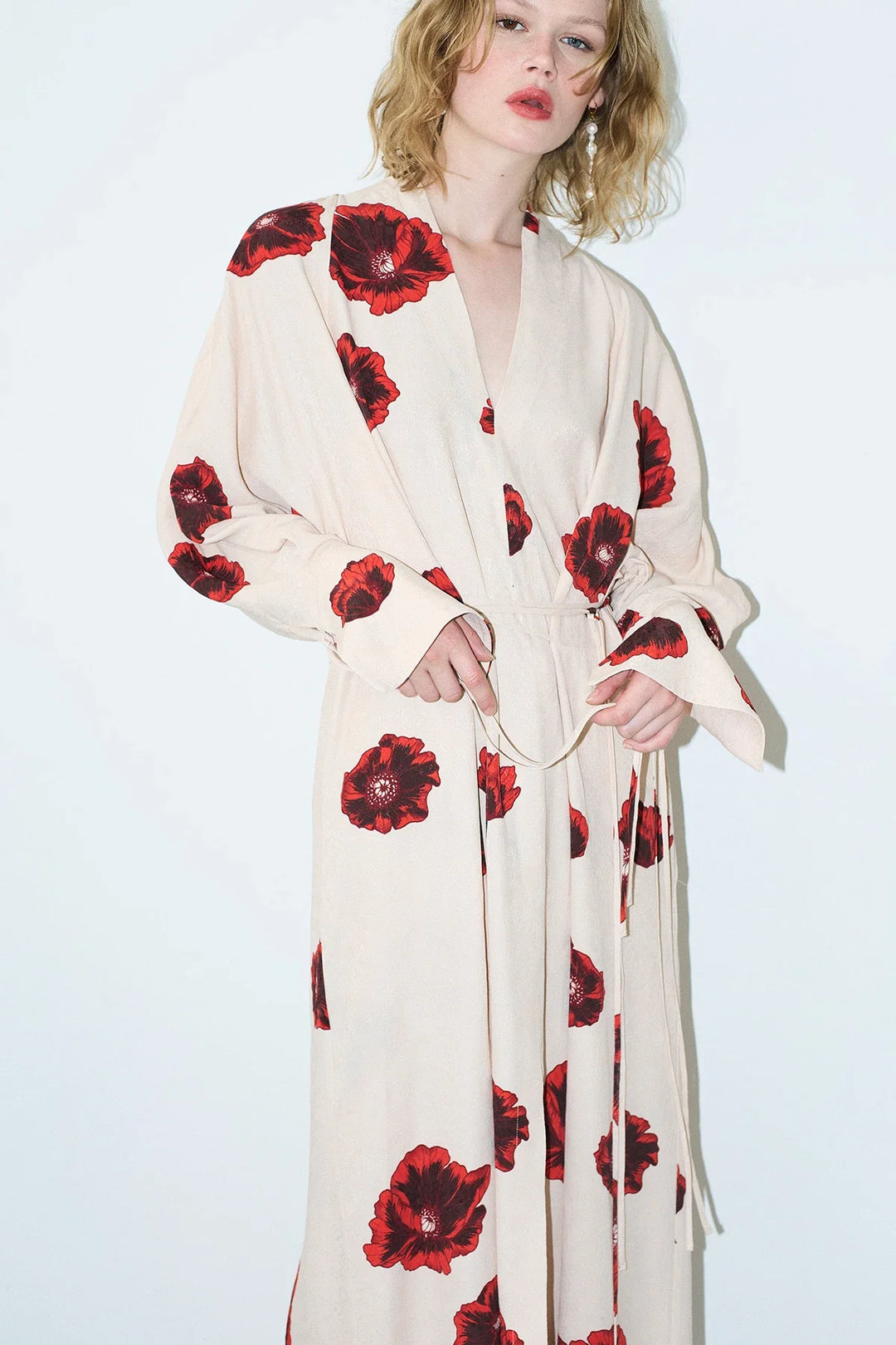 Dahlia | Elegant Floral Print Wrap Maxi Kimono Dress