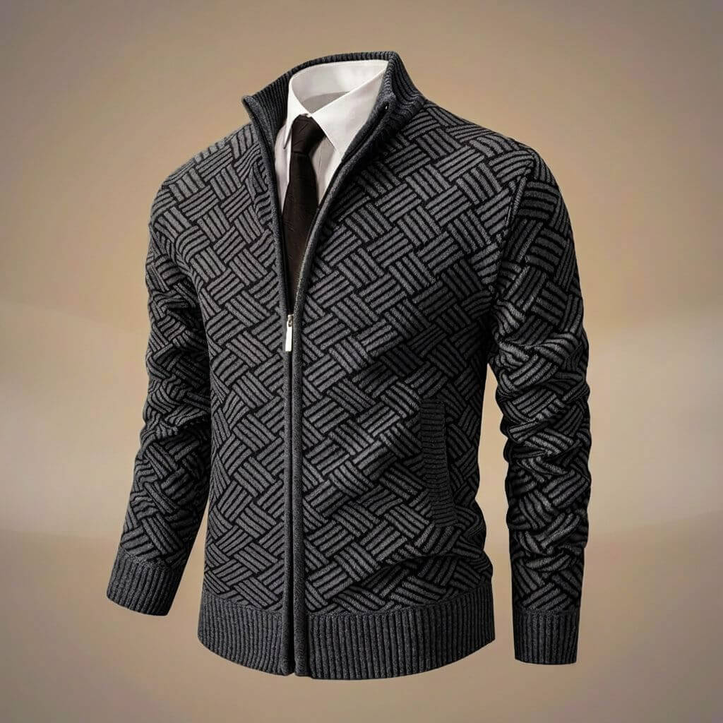 Noah | Stylish Geometric Pattern Zip-Up Cotton Cardigan