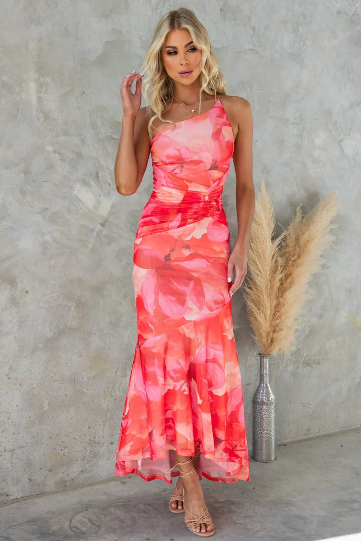 Eliza | Elegant One Shoulder Floral Print Maxi Dress