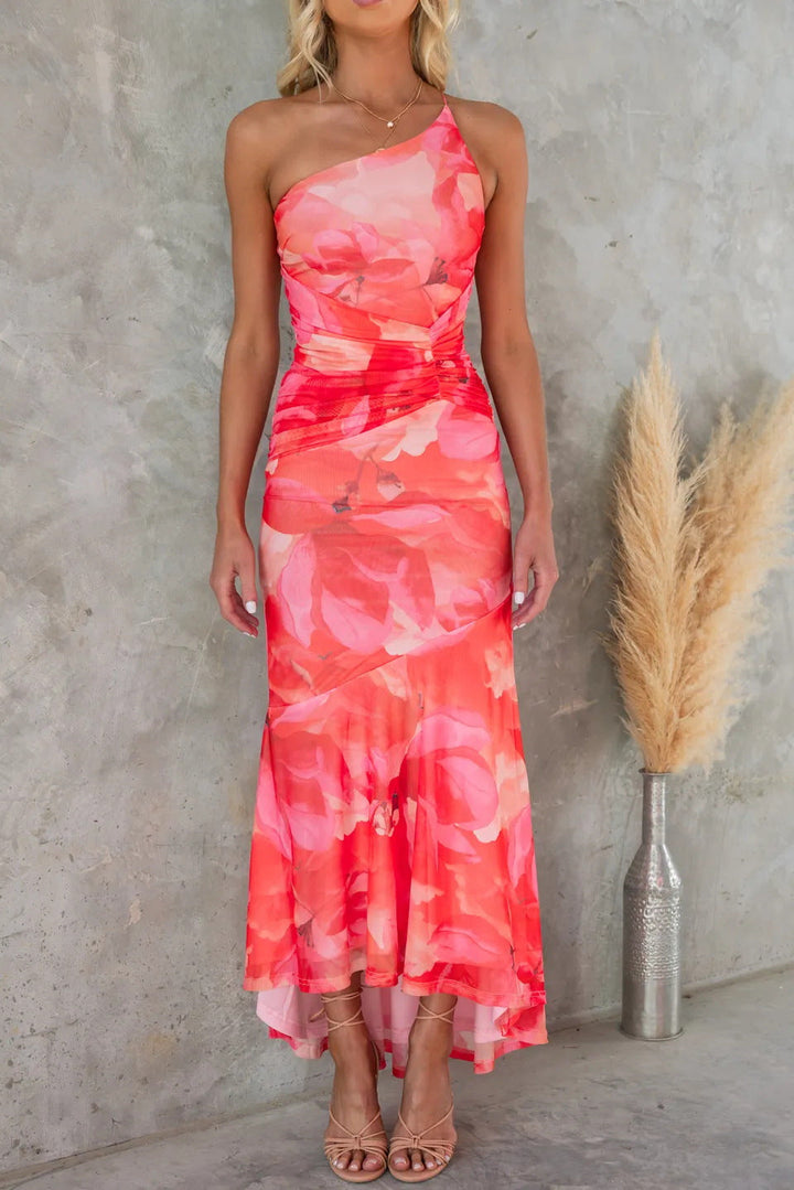 Eliza | Elegant One Shoulder Floral Print Maxi Dress