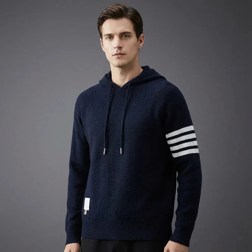 Eloise | Stylish Hooded Knit Sweater With Contrast Stripes