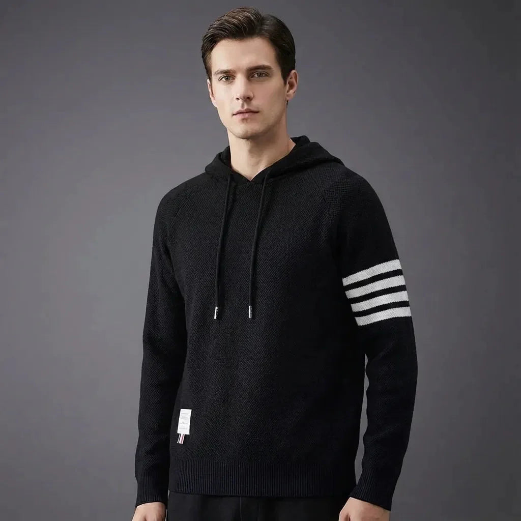 Eloise | Stylish Hooded Knit Sweater With Contrast Stripes