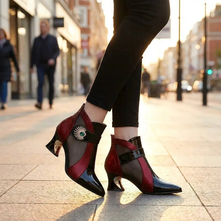 Margot | Sleek Patent Leather Ankle Boots With Metallic Block Heel