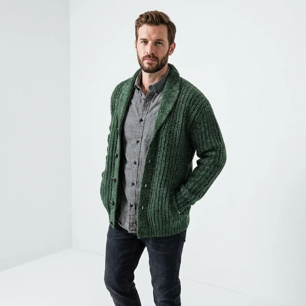 Margot | Stylish Chunky Knit Shawl Collar Button Cardigan