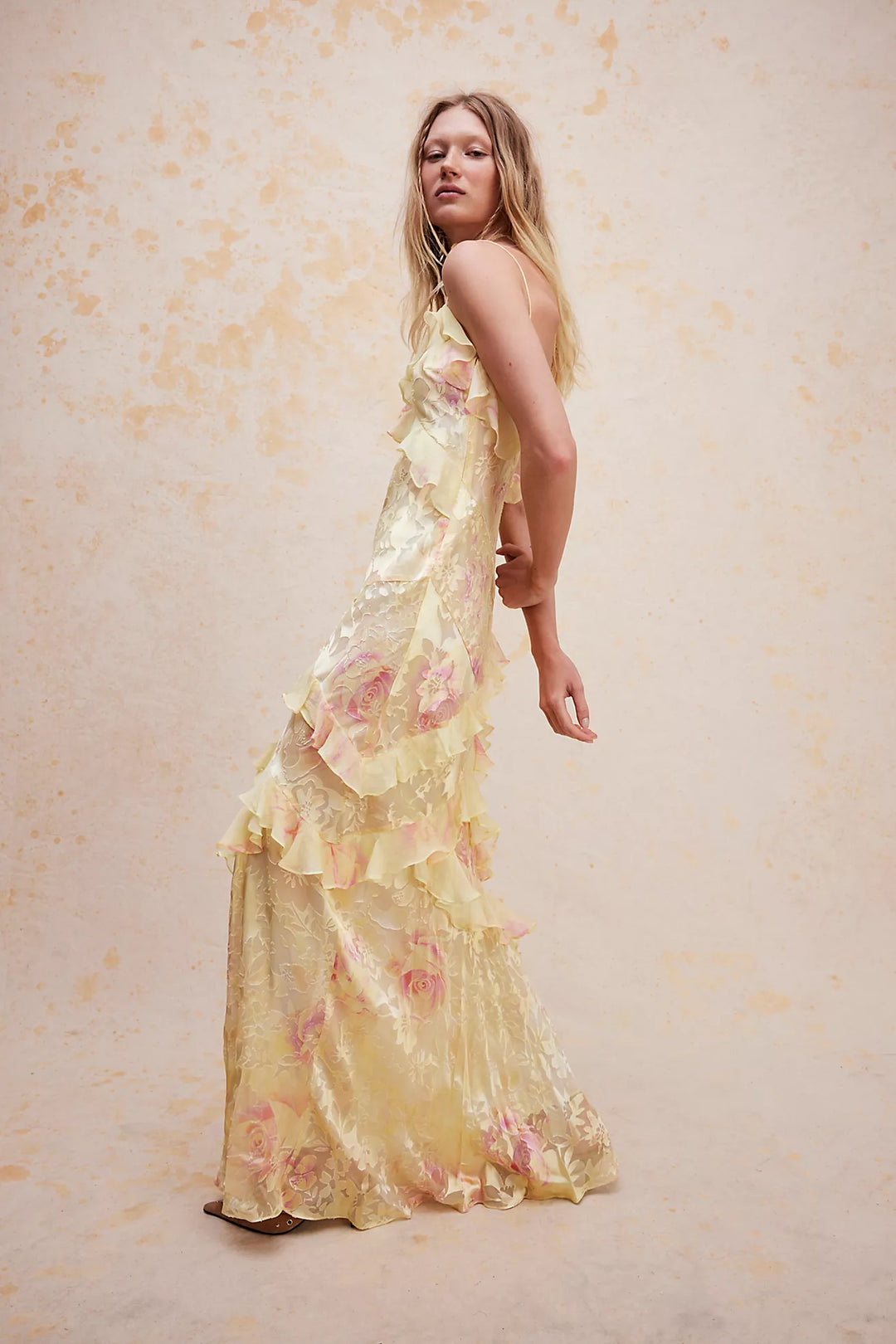 Sybil | Elegant Tiered Ruffle V-Neck Floral Maxi Dress