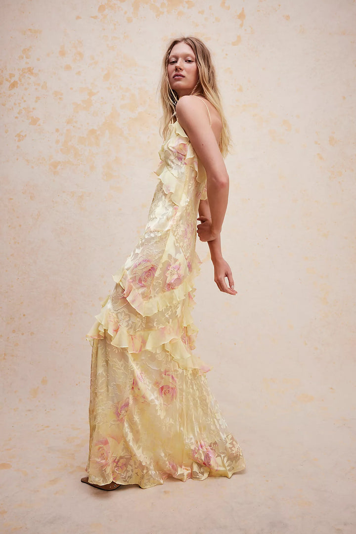 Sybil | Elegant Tiered Ruffle V-Neck Floral Maxi Dress
