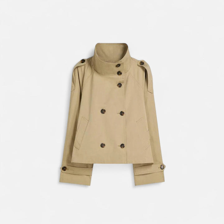 Beatrice | Chic Double-Breasted Short Trench Coat With Stand Collar