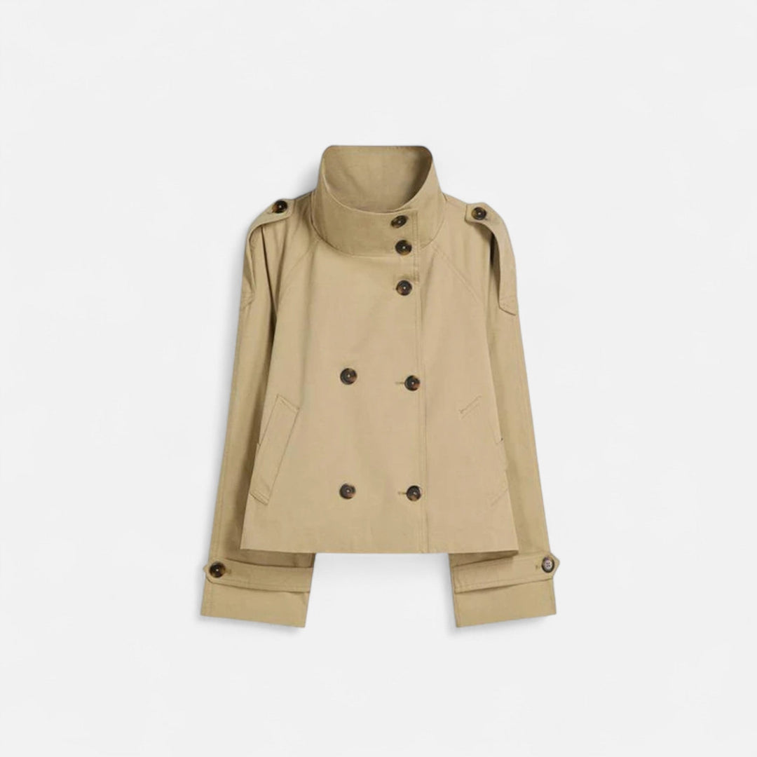 Beatrice | Chic Double-Breasted Short Trench Coat With Stand Collar