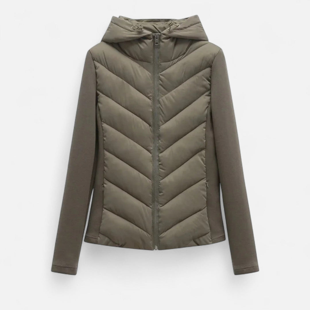 Nina | Elegant Hooded Quilted Down Jacket With Chevron Pattern
